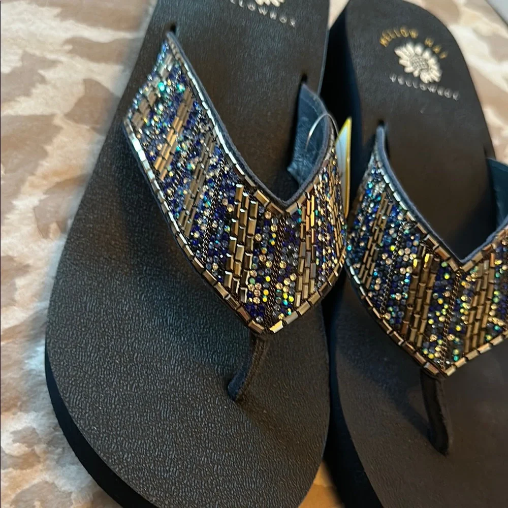 Yellow Box Women's Blue and Gold Sandals - Picture 3 of 9